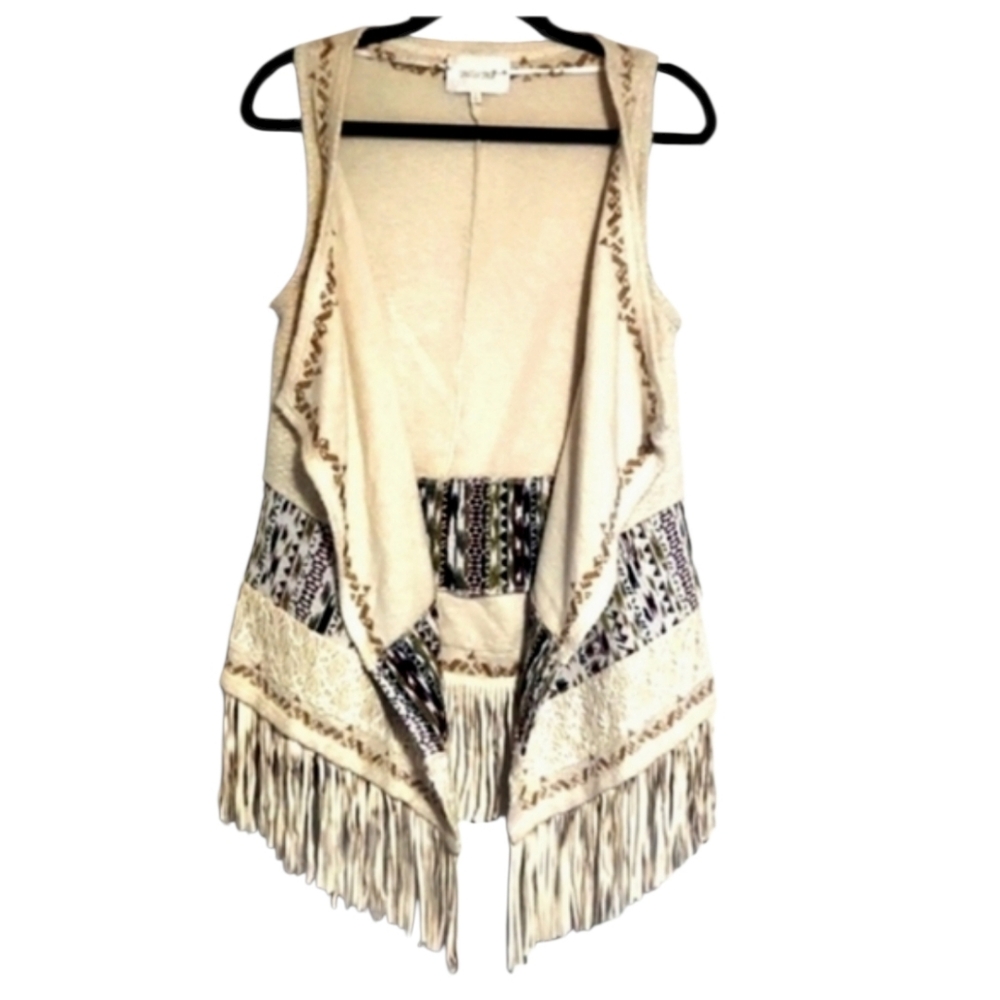 Miss Me Boho Western Cowgirl Aztec Fringed Vest Size Large